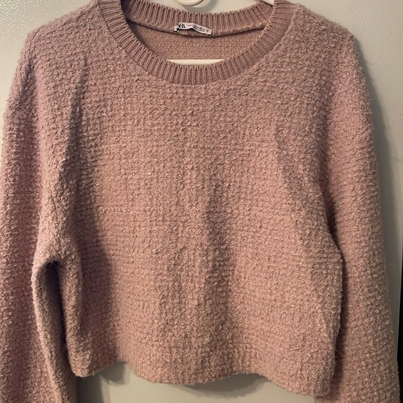 ZARA SZ M SWEATER soft touch faux fur fabric pink pastel & metallic thread - Picture 1 of 11